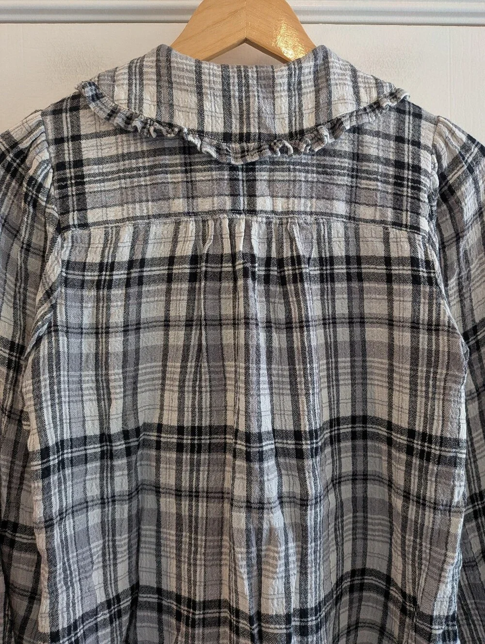 Anthropologie Pilcro Keira Peter Pan Collar Blouse Plaid Long Sleeve Size XXS